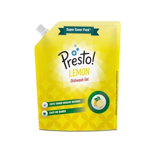 Amazon Brand - Presto! Dishwash Gel Refill Pouch | Lemon | 2 Litre | Leaves No Residue And Foul Smell | Grease Cleaner For All Utensils