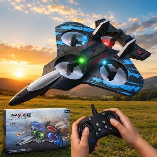 GRAPHENE Remote Control Airplane for Kids RC Fighter Jet Plane Toy 4 Extra Propellers LED Lights 360° Flip Stunt Roll Hovering Spinning Stable Flight Easy to Fly Foam Aircraft Glider Toy Boys Adults
