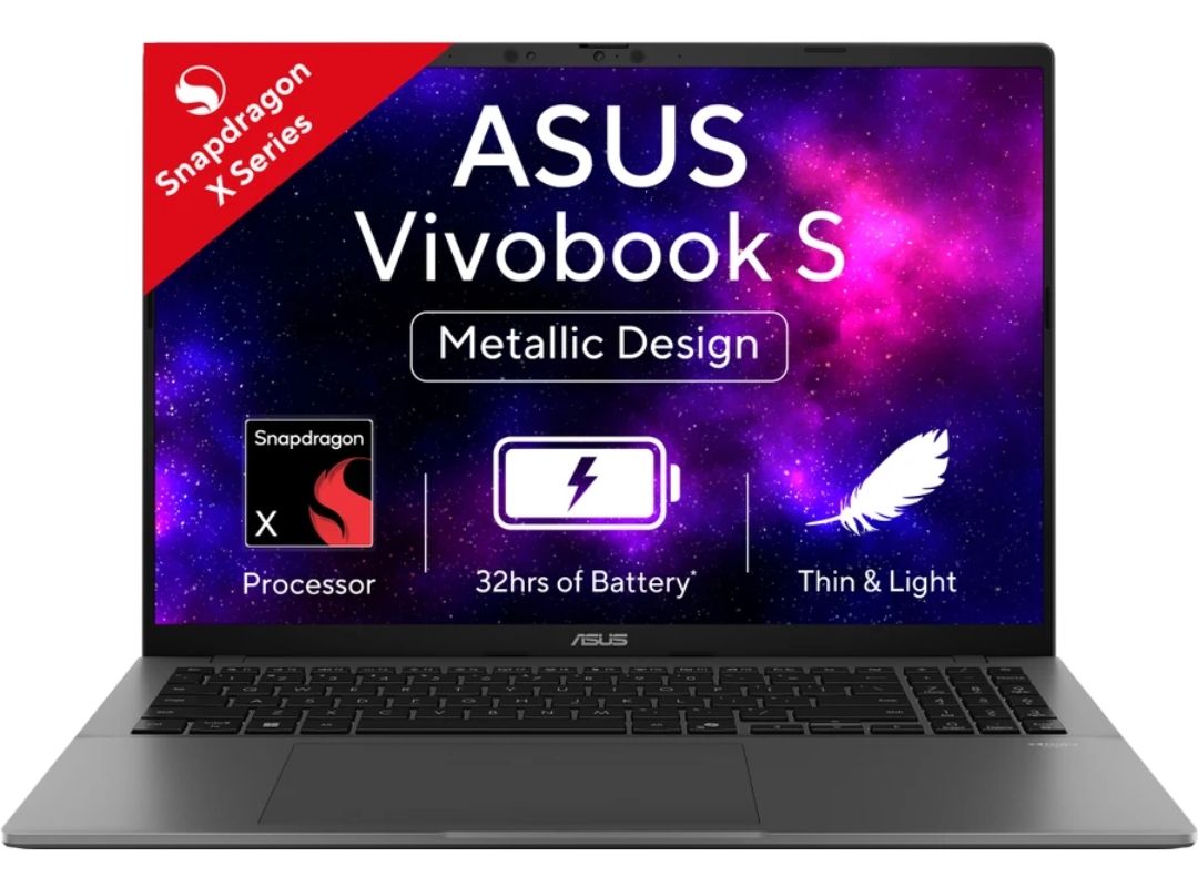 ASUS Vivobook S16 OLED with Backlit Keyboard, Metal Body, Snapdragon X (16 GB/512 GB SSD) (Windows 11 Home) S3607QA-SH074WS Thin and Light Laptop (16 Inch, Matte Gray, 1.74 Kg, With MS Office)