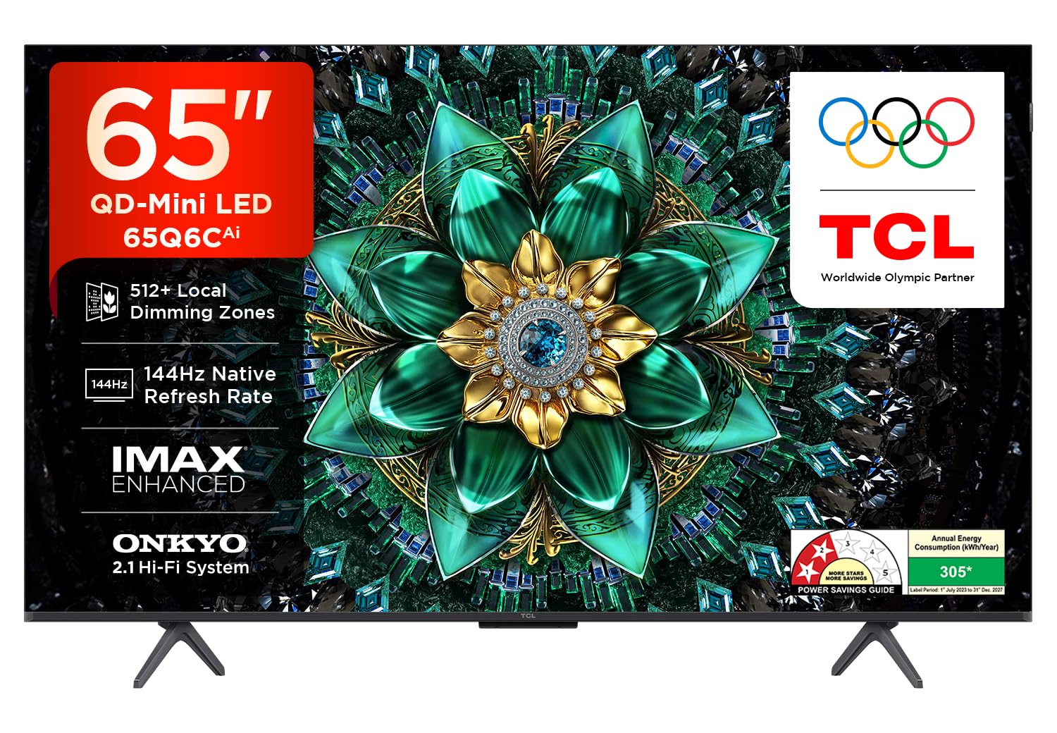TCL 164 cm (65 Inches) Smartchoice 4K UHD Smart QD-Mini LED Google TV | 144Hz Refresh Rate | 3GB RAM | 46W Onkyo 2.1 | Upto 512+ Zones | IMAX Enhanced | 65Q6C