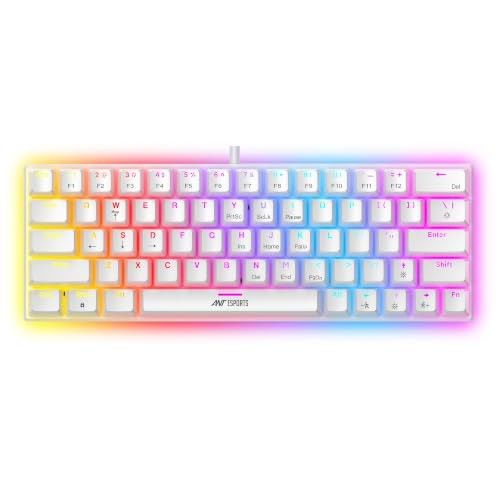 Ant Esports MK1200 Mini 60% Wired Mechanical Gaming Keyboard - Red Switch, Rainbow Backlit, 61 Keys, Anti-Ghosting, USB, Compact TKL - Compatible with Windows, macOS, PS5, Xbox, Laptop & PC (White)