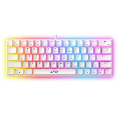 Ant Esports MK1200 Mini 60% Wired Mechanical Gaming Keyboard - Red Switch, Rainbow Backlit, 61 Keys, Anti-Ghosting, USB, Compact TKL - Compatible with Windows, macOS, PS5, Xbox, Laptop & PC (White)