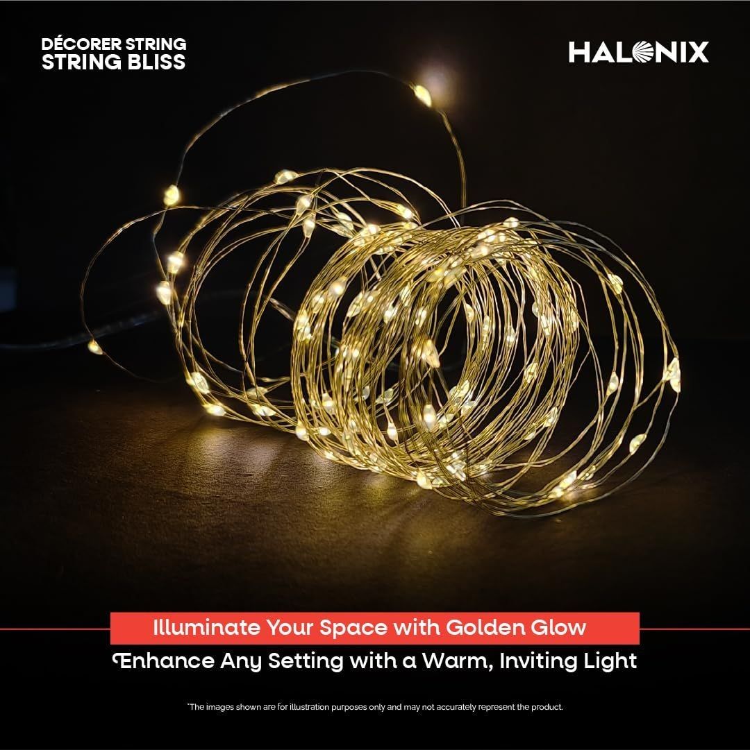 Halonix Bliss Rice Light | Decorative Light | Fairy Light | USB Powered | String Light | Diwali Light | Warm White| Pack 1 |Diwali Lights for Decoration for Home-Plastic,Corded Electric