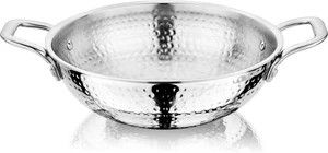 NIRLON Hammered Triply Stainless Steel Cookware Deep Kadai/Wok/Kadhai 18cm Kadhai 18 cm diameter 1.2 L capacity (Triply, Non-stick, Induction Bottom)