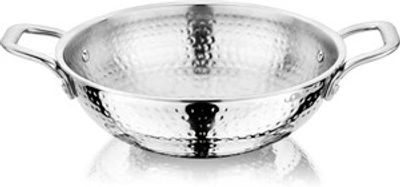 NIRLON Hammered Triply Stainless Steel Cookware Deep Kadai/Wok/Kadhai 18cm Kadhai 18 cm diameter 1.2 L capacity (Triply, Non-stick, Induction Bottom)