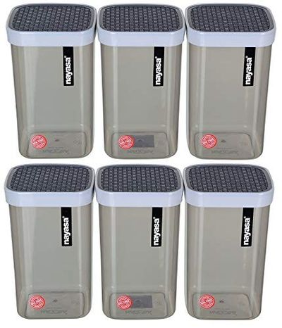 Nayasa Fusion 1000 ml BPA Free Food Grade Airtight Kitchen Storage Stackable Containers - Set of 6 | Grey