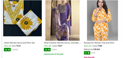 Vikshi Women's Sunflower Print Kurta and Pant Set with V-Neck Embroidery