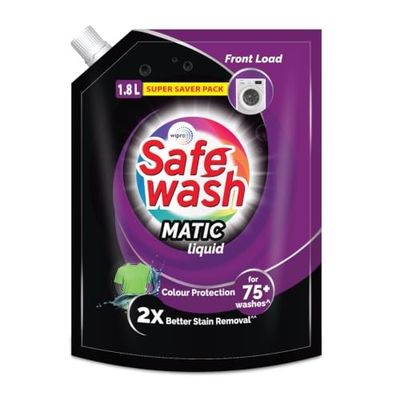 Safewash Front Load Matic Premium Liquid Detergent 1.8L Refill Pouch with Colour-Protect Technology | 2x Stain Removal | For All Types of Fabrics