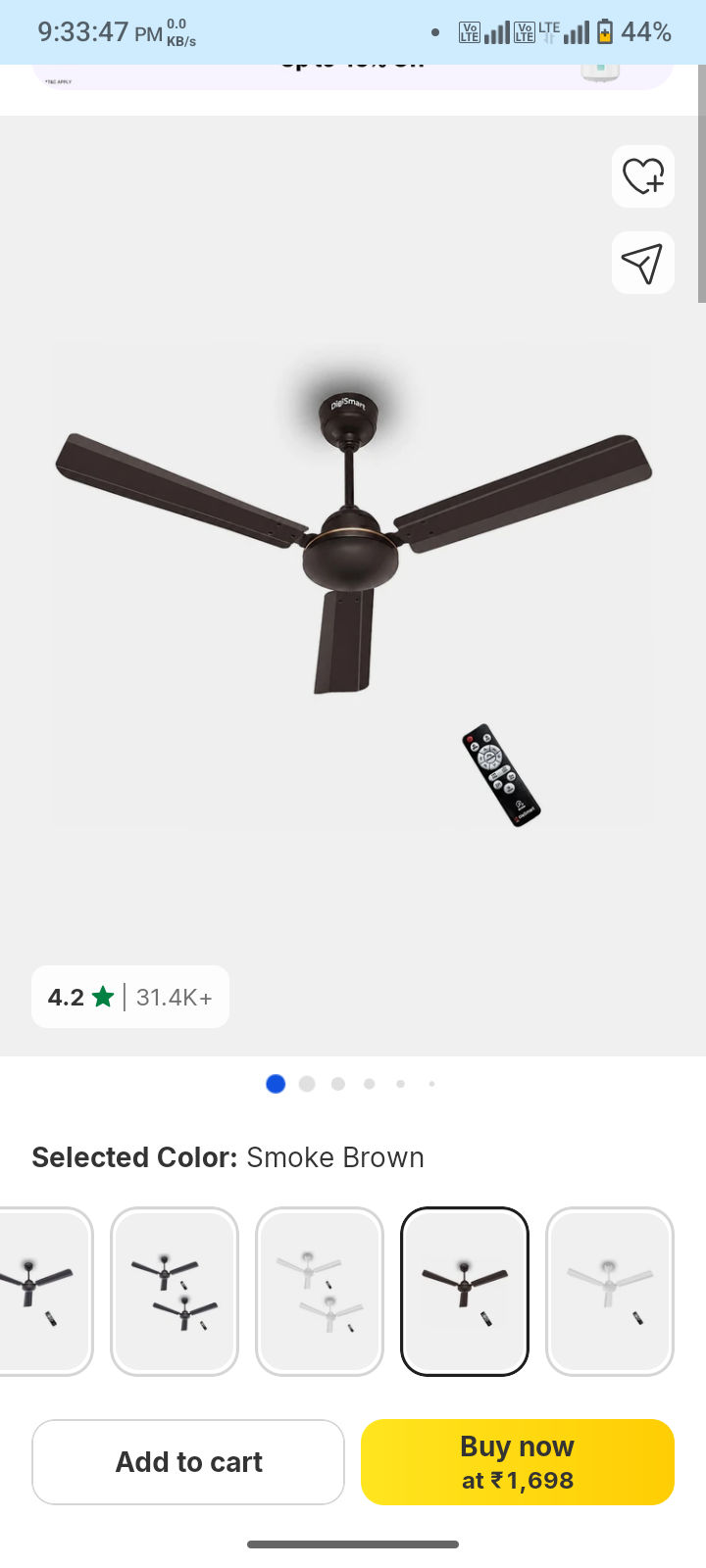 Digismart BLDC Motor | Remote Control | Energy Saving | Silent Operation with 5 Year Warranty BLDC Motor with Remote 1200 mm Ceiling Fan