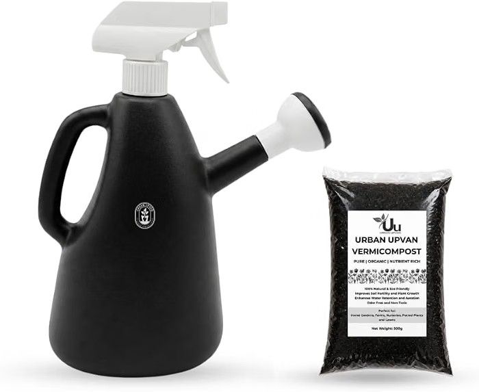 Urban Upvan Watering Can 1L (Multicolor) with 500g Vermicompost | Plastic Garden Water Can with Sprinkler Spout