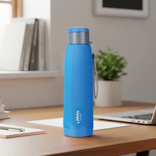 Larah by Borosil 700 ml Lava Blue Stainless Steel Water Bottle | Made in India Pu Insulated Thermoware | Leakproof, BPA Free| Bottle for Office, School, College & Gym, Daily Use | 1 Year Warranty