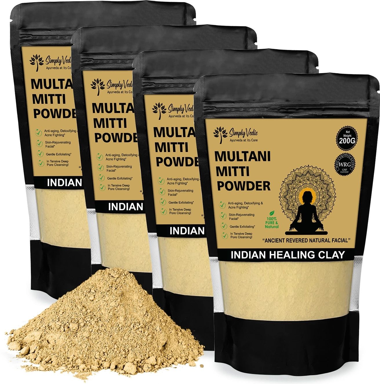 Simply Vedic 100% Natural Multani Mitti Powder (4 x 200g = 800g) @ ₹99 Only | 88% Off | Now or Never Deal!
