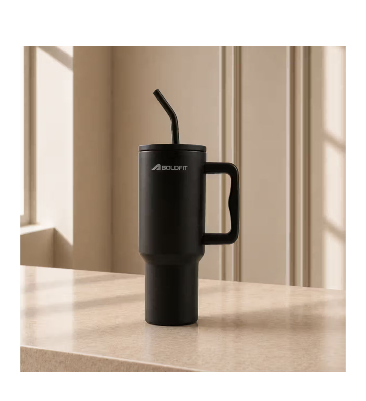 Instamart - Boldfit Stainless Steel Double Wall Vaccum Insulated Tumbler (1.2L, with Straw, Handle & Lid, Onyx)