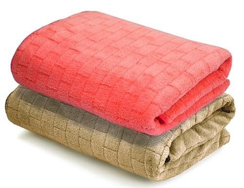 Cortina Solid Towels for Bath Set of 2 (70 x 140 cm) 300 GSM Microfiber Bath Towels (Marron/Beige)