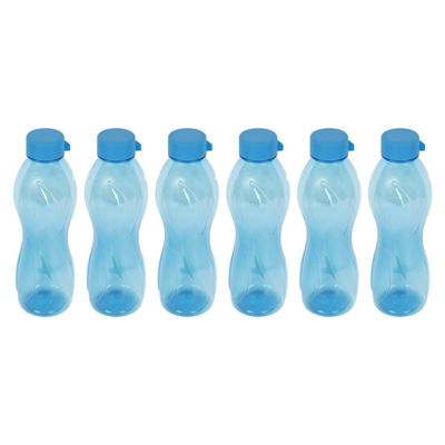 PEARLPET Pheonix BPA-Free Plastic Water Bottle Set |Lightweight, Leak-Proof & Freezer Safe - Pack of 6 (1000ml Each), Blue