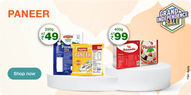 Jiomart : Paneer 200gm at 49Rs & 400gm at 99Rs