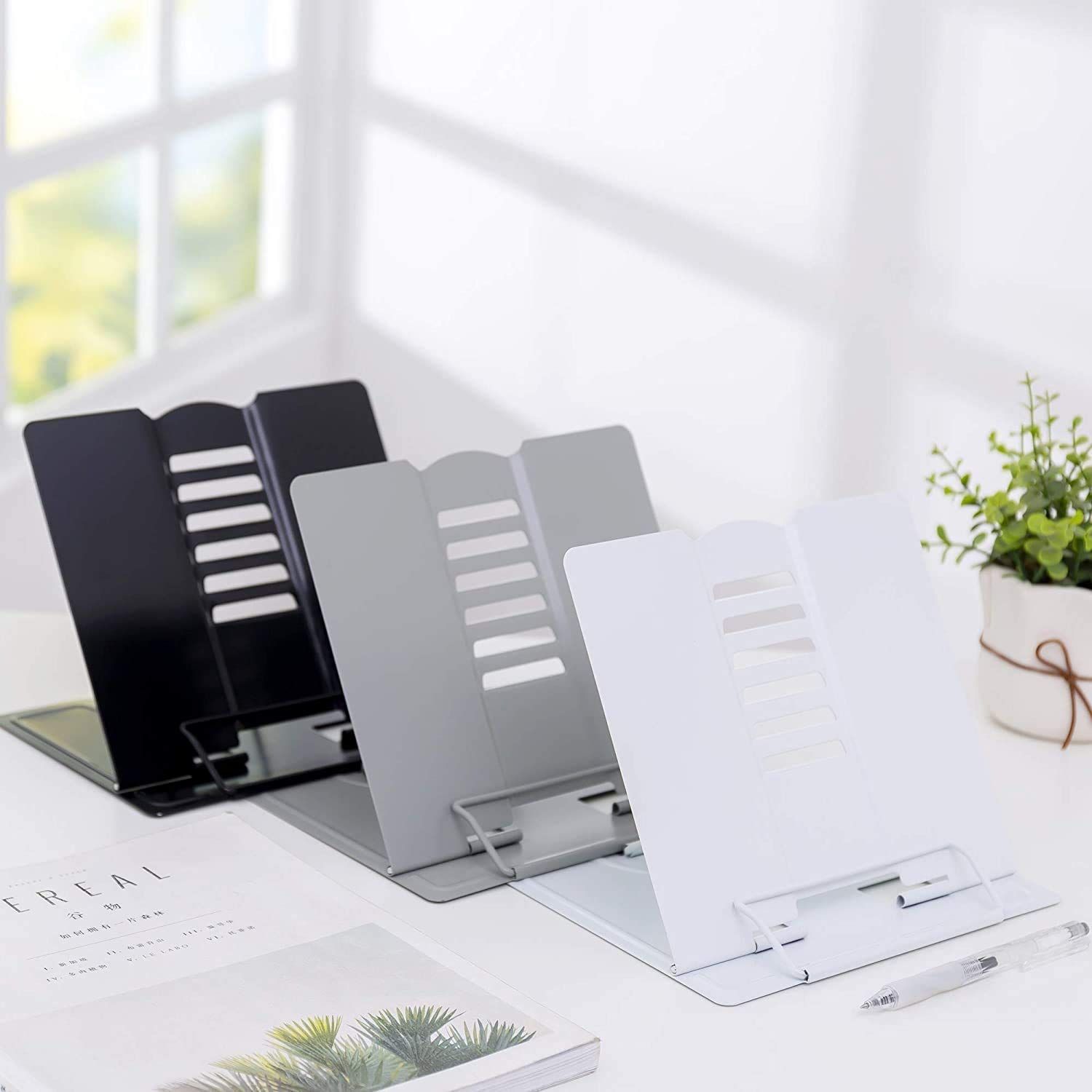 Steel Desktop Book Stand Medium | 5 Adjustable Positions | Foldable | Textbooks Office Home