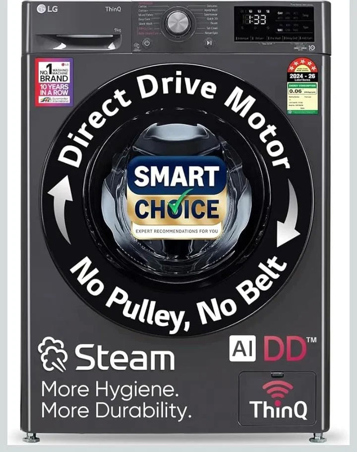LG Smart Choice, 9 Kg, 5 Star, AI Direct Drive Wi-Fi Fully-Automatic Front Load Washing Machine @27,324