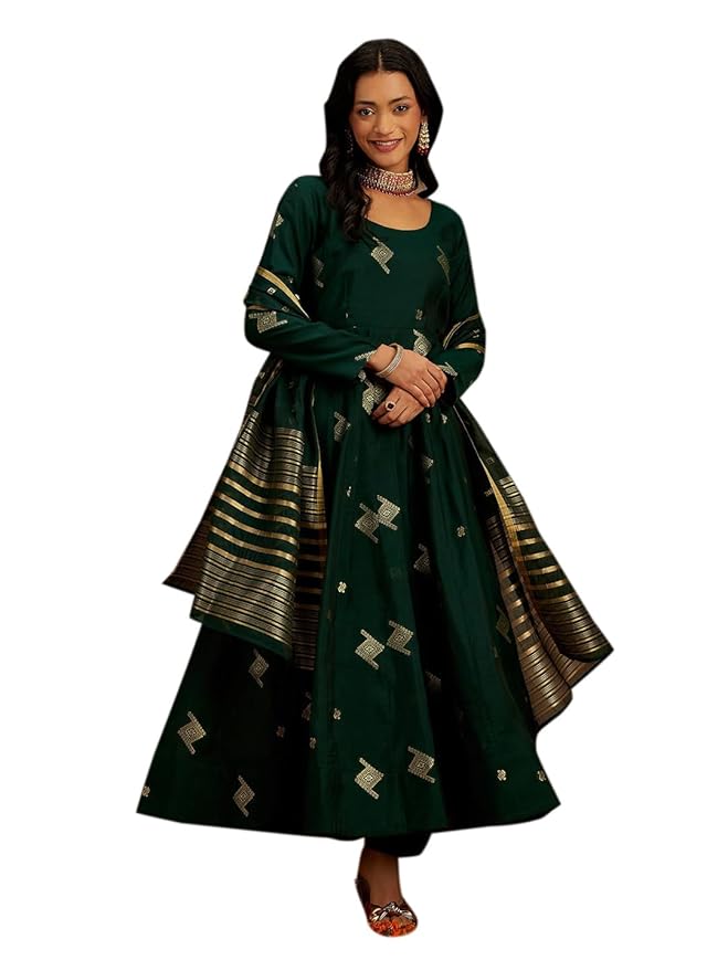 Libas Chanderi Silk Anarkali Kurta Set with Palazzo & Dupatta + 5% Coupon + 10% Off on SBI Cards