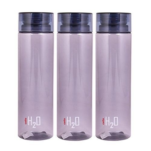 Cello H2O unbreakable Plastic water bottle, 1 litre, set of 3 (grey)