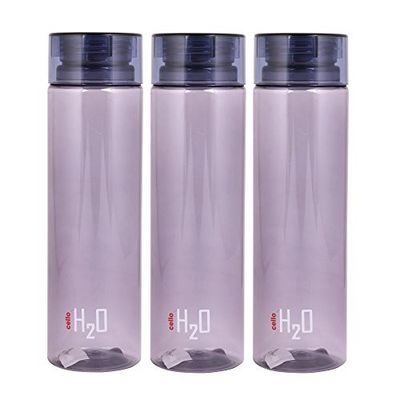 Cello H2O unbreakable Plastic water bottle, 1 litre, set of 3 (grey)