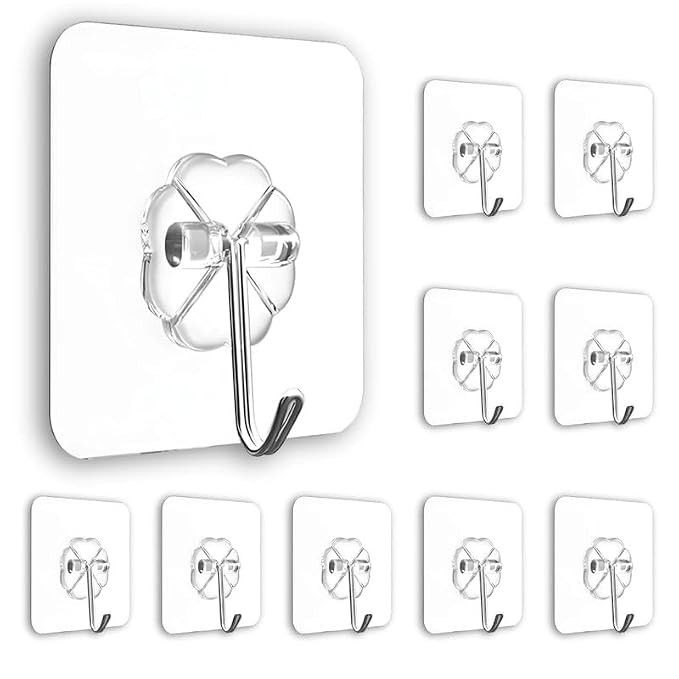 PVC Plastic Flower Wall Hooks for Hanging - Pack of 5 | Heavy Duty Self Adhesive Transparent PVC Hook Sticker | Reusable No Drill Wall Hangers for Kitchen, Bathroom, Outdoor & Home Storage