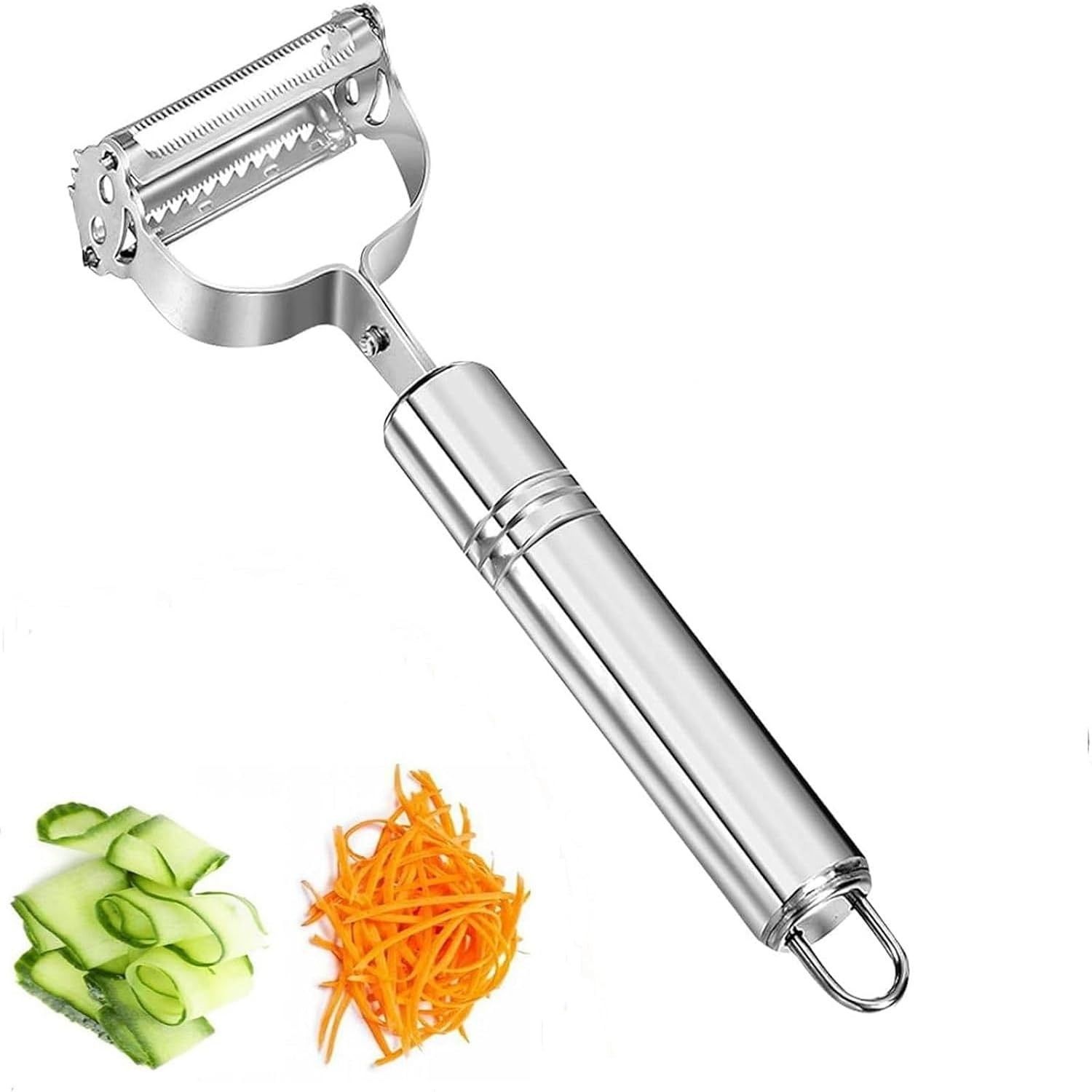 Premium 2-in-1 Stainless Steel Julienne & Vegetable Peeler | Ultra Sharp Dual Blade Potato Skin Remover, Carrot Slicer & Veggie Shredder for Salad, Noodles (3-in-1 Peeler)