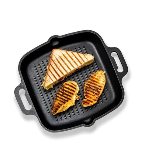 Add2Cart Black, 100% Pure & Toxin-Free, No Chemical Coating, Medium, 26.3 cm/10.5 inch, 1.8Ltr, 3kg Pre-Seasoned Cast Iron Grill Pan with Double Handle that is Induction Friendly
