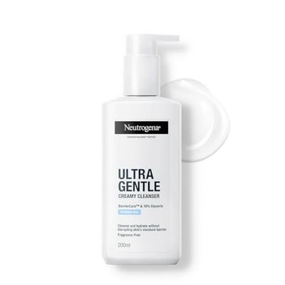 Neutrogena Ultra Gentle Creamy Cleanser | Hydrating Face Wash for Sensitive Skin with 10% Glycerin