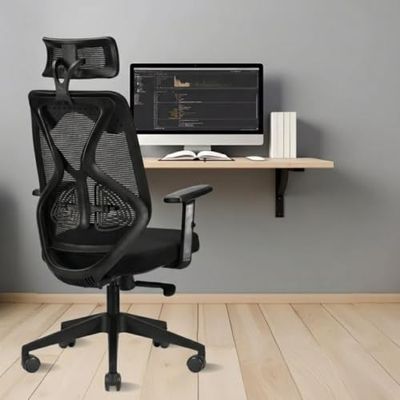 IAFA FURNITURE® Ergolux High Back Ergonomic Office & Study Chair| Nylon Base | DIY | (Black)