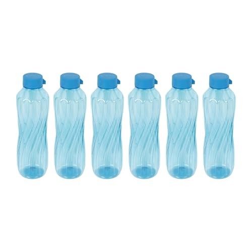 PEARLPET BPA-Free Plastic Water Bottle Set |Lightweight, Leak-Proof & Freezer Safe - Pack of 6 (1000ml Each), Blue