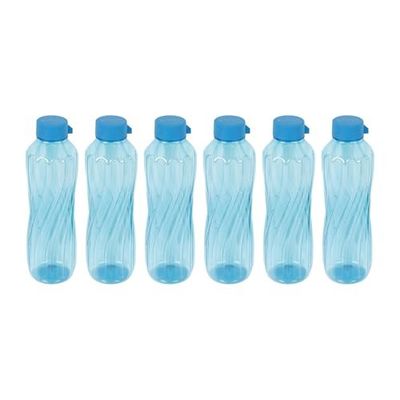 PEARLPET BPA-Free Plastic Water Bottle Set |Lightweight, Leak-Proof & Freezer Safe - Pack of 6 (1000ml Each), Blue