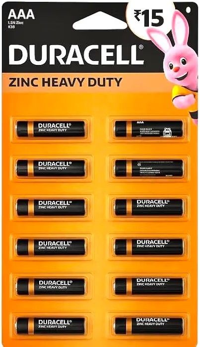 Duracell AAA Zinc Heavy Duty Battery, Pack of 12, 100% Longer Lasting