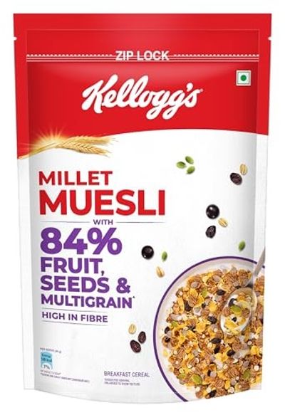Kellogg's Millet Muesli with 84% Fruit, Seed & Multigrain| Power Breakfast | No Maida No Palm Oil | India's No 1 Muesli | 1000g