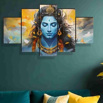 SAF paintings Shiva Paintings for Wall Decoration - Set Of Five, 3d modern art Painting for Living Room Large Size with Frames for Home Decoration, Hotel, Office 76.2 cm x 45 cm SANFPNLS35477