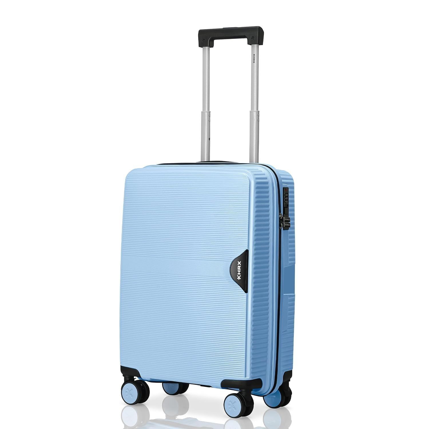 HRX Parabola 8-Wheel Spinner Cabin Trolley with Number Lock (46L, Light Blue)