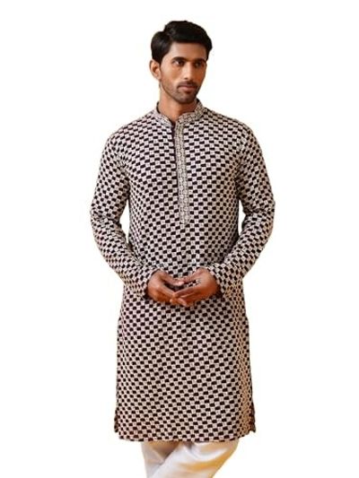 SOJANYA (Since 1958 Men's Cotton Thread Embroidered Long Kurta [Size - S]
