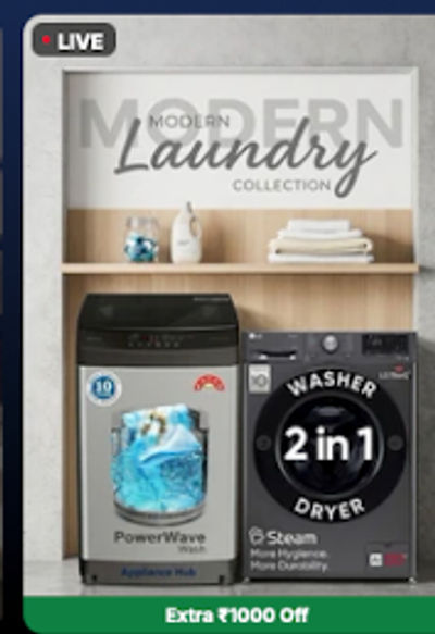 [Liveshop+] Extra ₹1000 off on washing machines