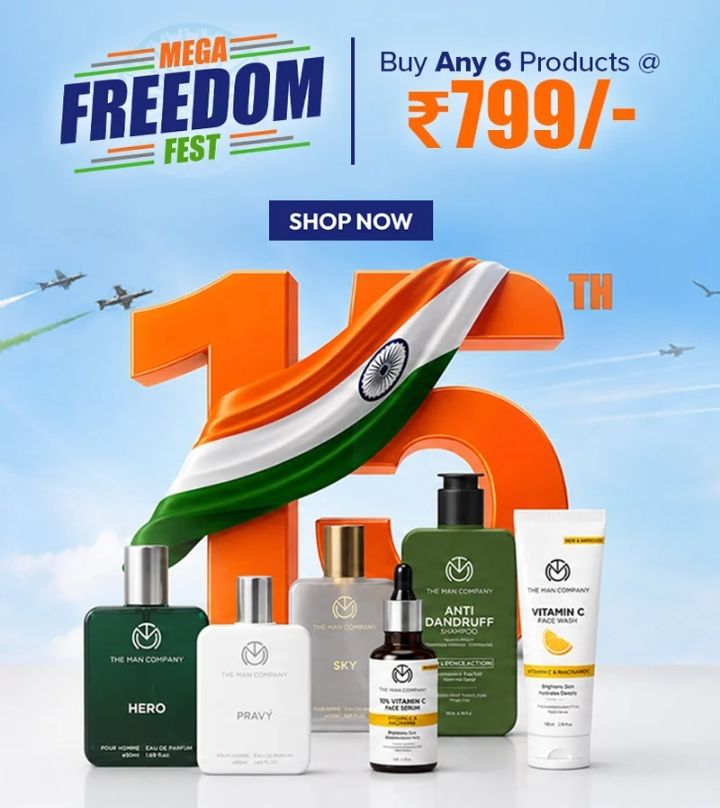 The Man Company Freedom Fest: Buy Any 6 Products @ ā¹799 (3 Perfumes + 3 Grooming Products)