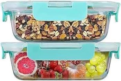 SIMPARTE 370ml Rectangular Borosilicate Glass Food Storage Containers - Set of 2 | Transparent Lunch Boxes