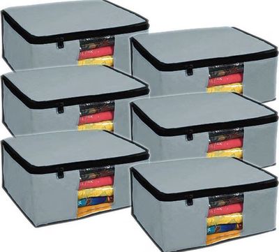 Non Woven cloth organizer (6unit) transparent grey coluour 1 unit can keep 6 Saree or 5 bedsheets