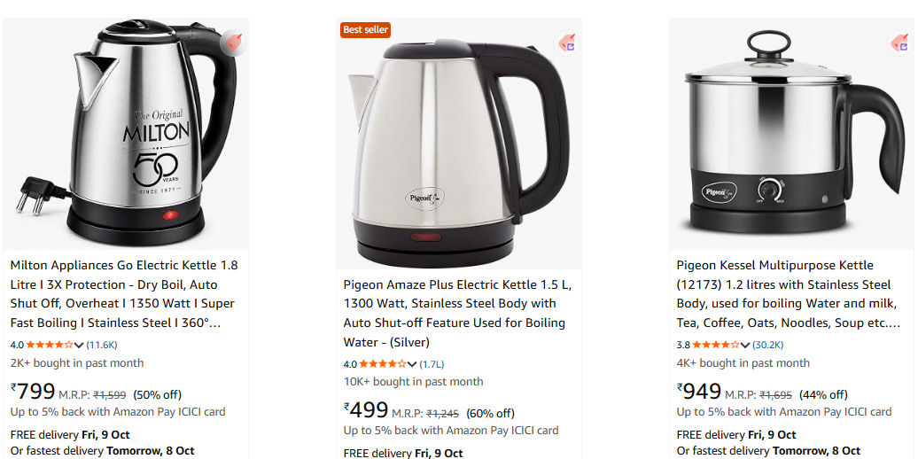 best Deals on Kettles upto 60% off