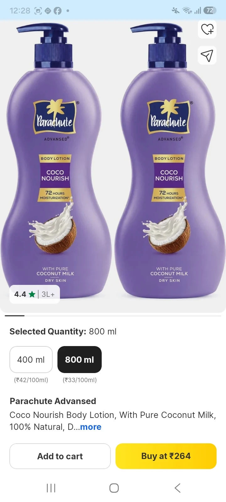 LOOT! Parachute Advansed Coco Nourish Body Lotion 800ml (Pack of 2) at ₹264 Only!