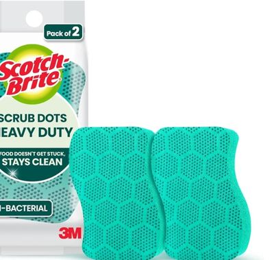 Scotch-Brite Heavy Duty Scrub Dots for Powerful Scrubbing, Suitable for Iron Cast, Stainless Steel & Non-Coated Cookware, Rinses Clean and Stays Odor Free (2 Pieces) free deilivery