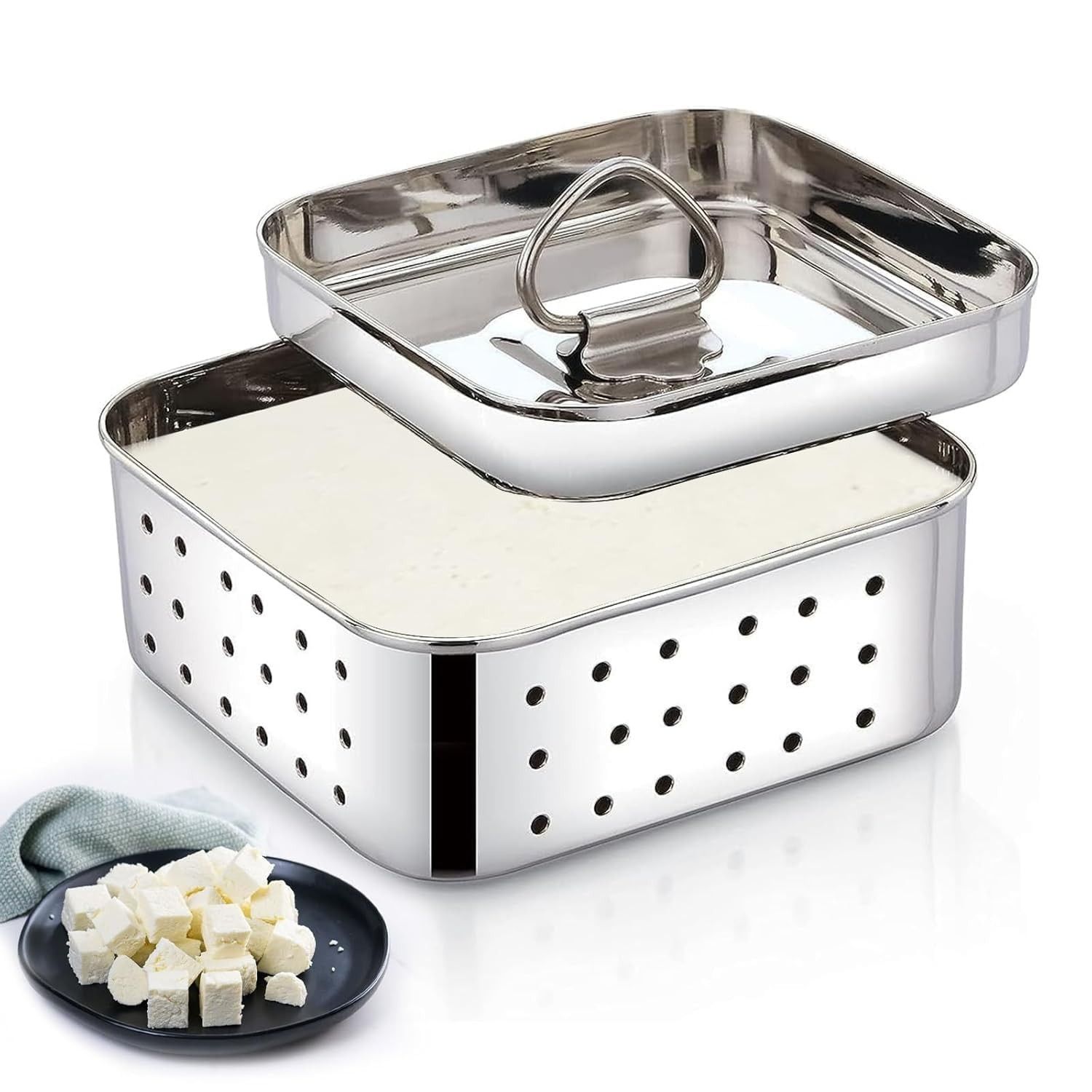 DDecora Stainless Steel Square Paneer Maker Mould Press, 600ml