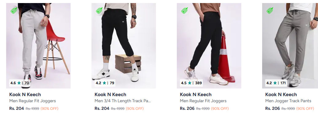 90% OFF Flash Sale! Kook N Keech Men's Joggers & Track Pants Starting @ Rs. 204!