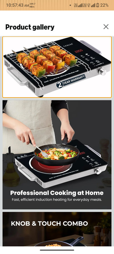 CADLEC HeatMate 2200W Infrared Cooktop | Versatile Cooking, All Utensils Compatible, 3 Preset Cooking Modes, Touch Control, Crystal Glass Plate & Digital Display | Barbecue Grill Rack | Black