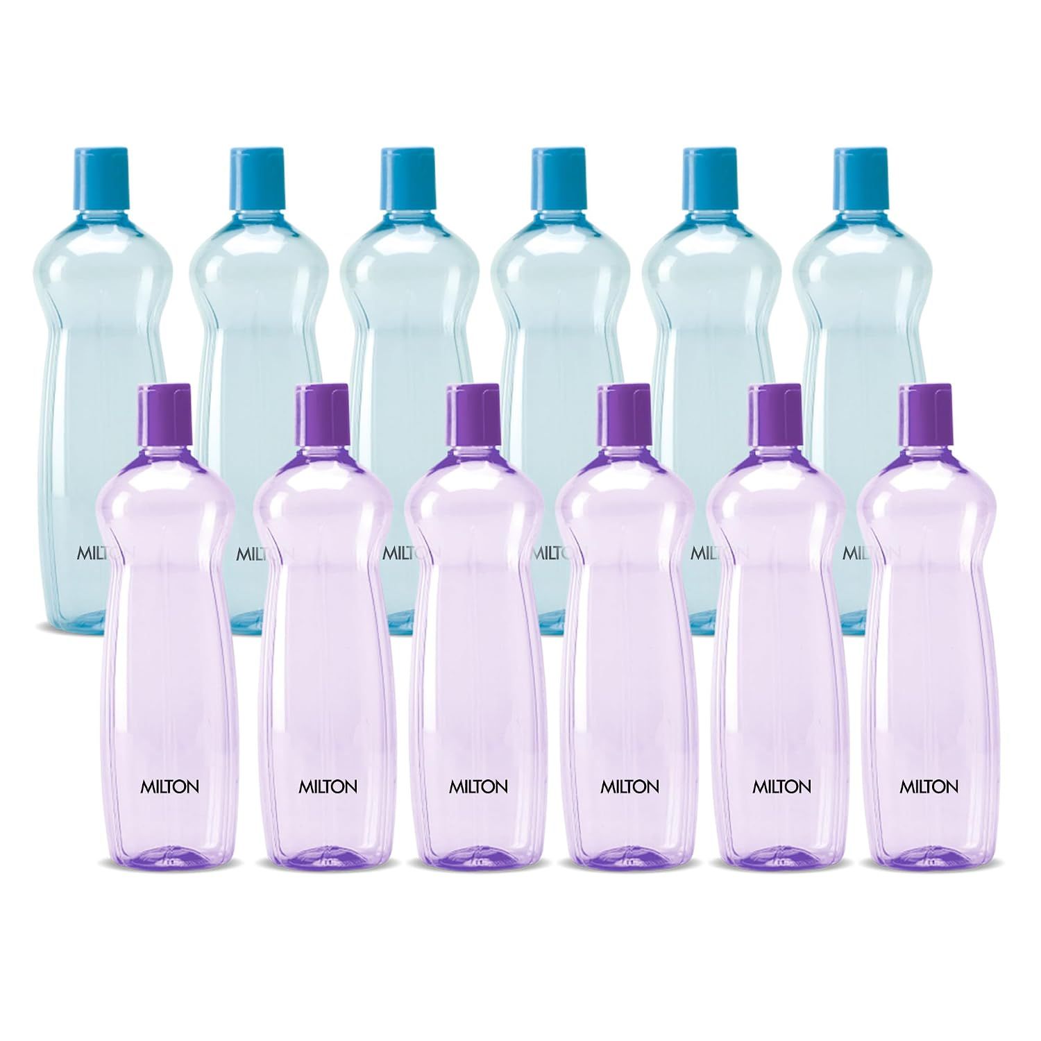 MILTON Pacific 1000 Water Bottle 1 Litre each, set of 12, Purple and Sky Blue I PET Food Grade I BPA Free, Leak Proof I Wide Mouth, Easy To Clean I Fridge Bottles for Home, Office, Gym