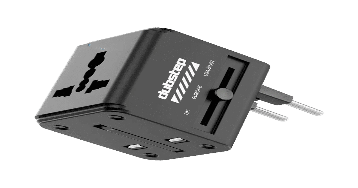Dubstep Voyager 12W Universal Travel Adapter with Dual USB-A Ports & Power Led Light (Black)