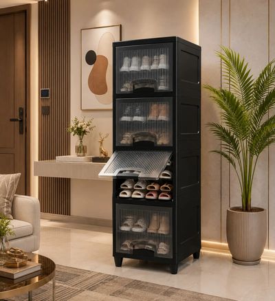 ZENVEXYO Plastic Shoe Stand (Black, 4 Shelves,)